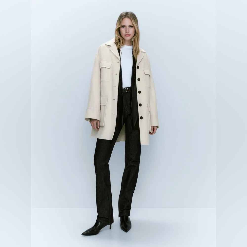 Massimo Dutti Oversized Wool Blend Coat With Pockets Size M - Picture 4 of 17